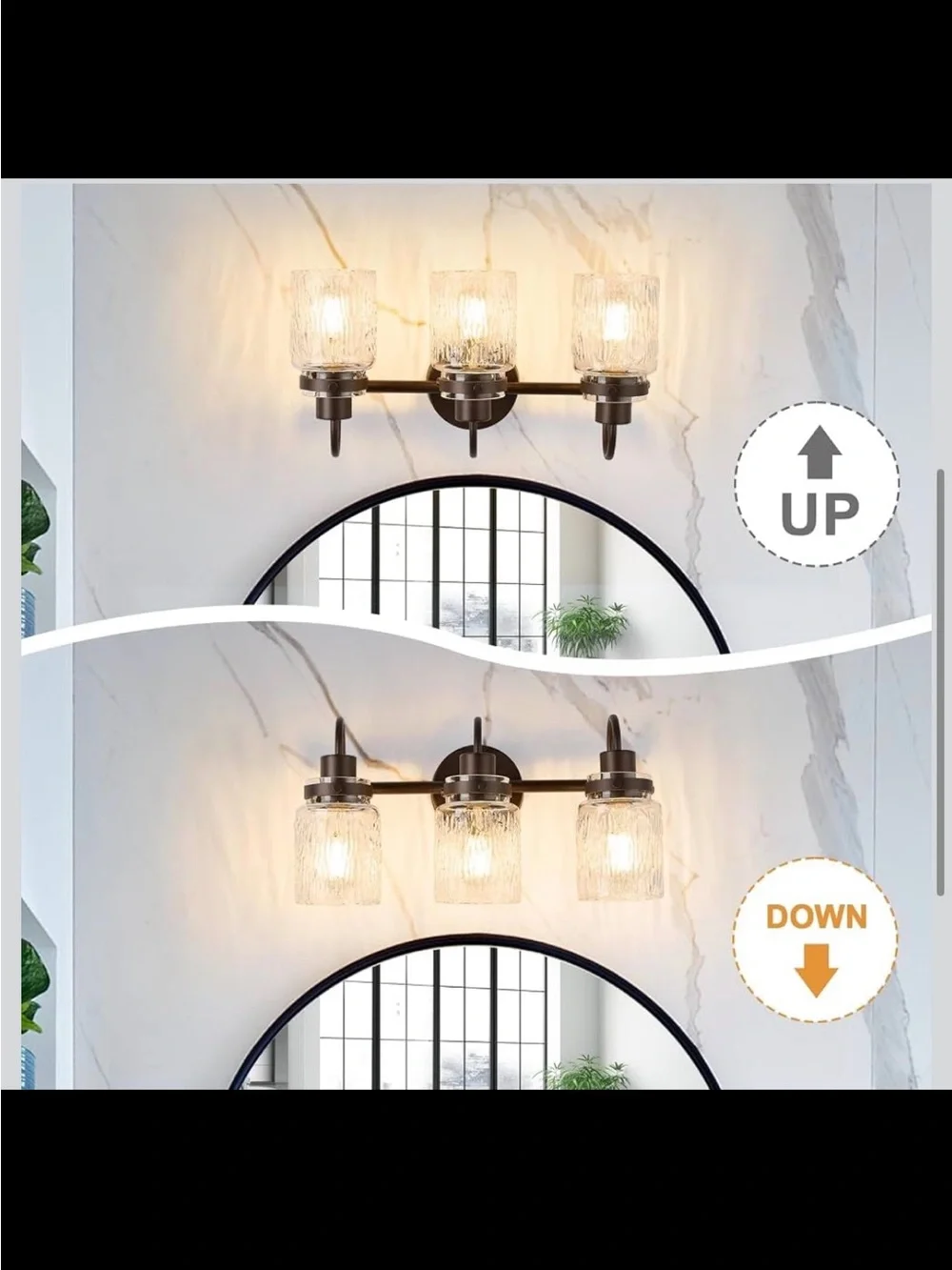 3-Light Hammered Glass Bathroom Vanity Light - Oil Rubbed Bronze - New in Box